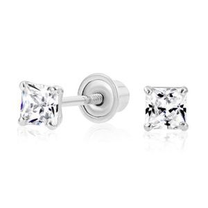 3mm 14K Solid WHITE GOLD CZ STUD UNISEX EARRINGS